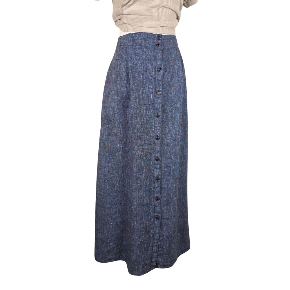 Vintage FLAX by Jeanne Engelhart Maxi Skirt L Linen Blue Button Front Lagenlook - Picture 8 of 15